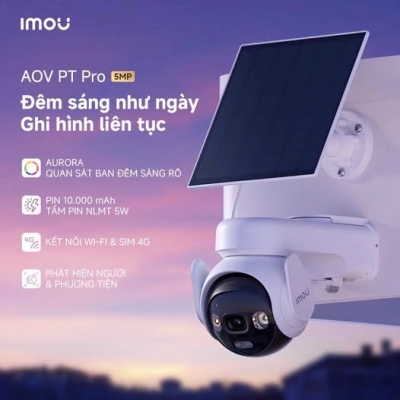 Camera IMOU AOV PT PRO 5MP 3K AURORA tích hợp tấm pin NLMT 5W 10Ah